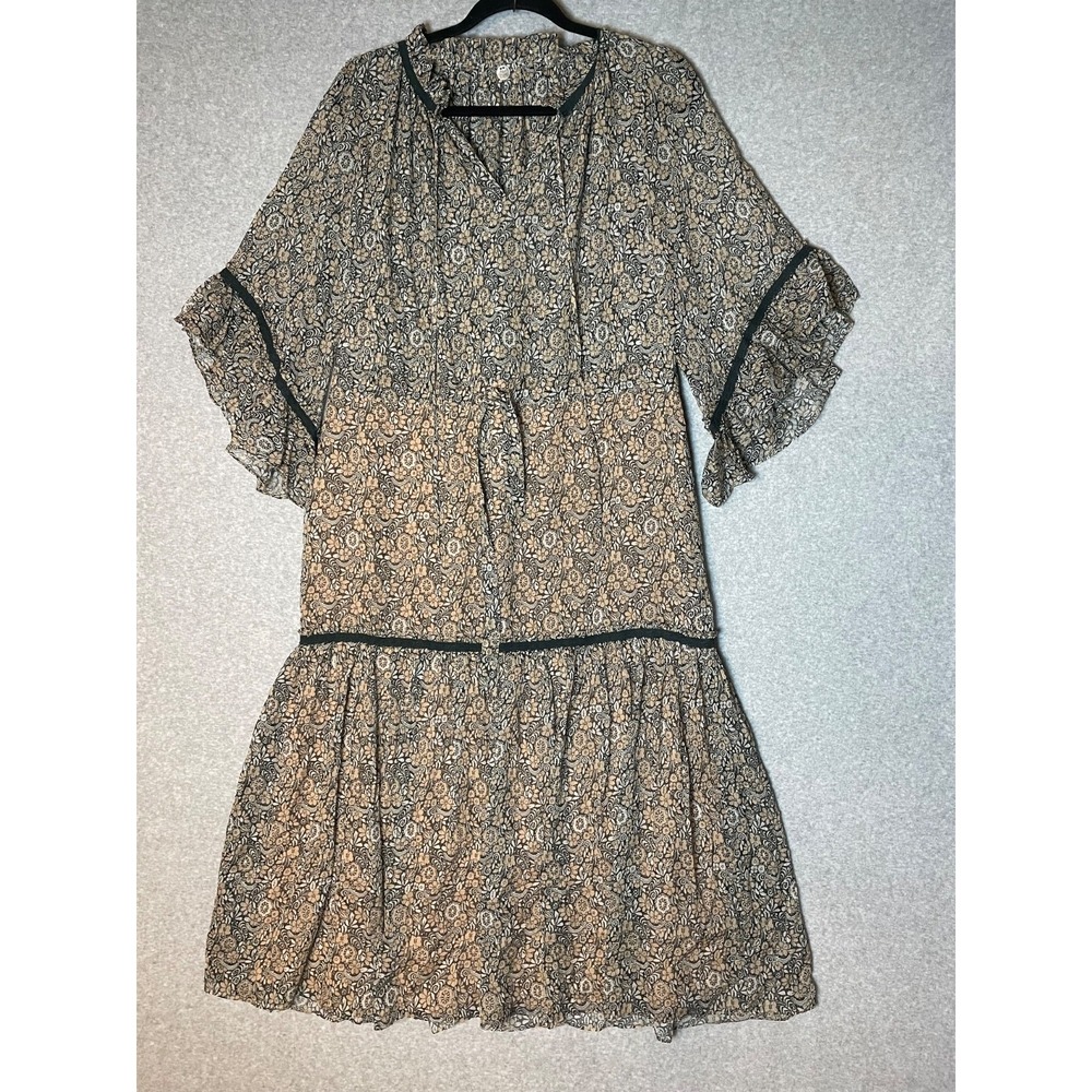 Margaret Oleary Midi Dress Medium Chiffon Flowy Floral Boho Hippie Oversized